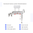 Eagle Health Supplies Tub-Mount Sliding Tub Transfer Bench with Swivel Seat (77762)