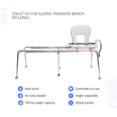 Eagle Health Supplies Toilet-to-Tub Sliding Tub Transfer Bench, Extra Long, (77993)