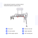 Eagle Health Supplies Tub-Mount Sliding Tub Transfer Bench with Swivel Seat -  ERGO Series (78768)