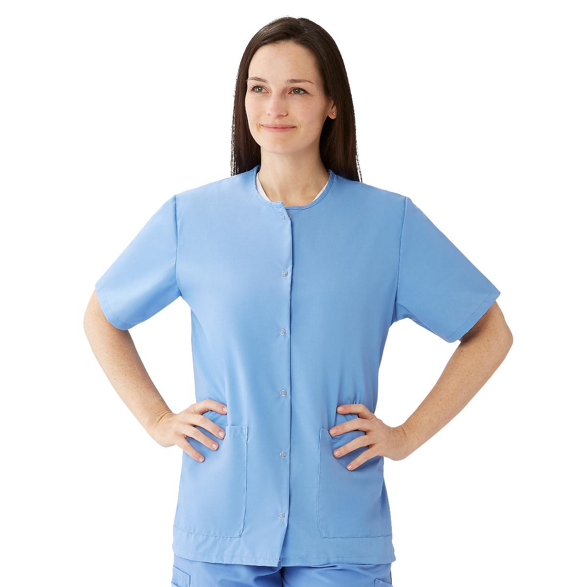 Medline Women's Snap-Front Jewel-Neckline Scrub Tops