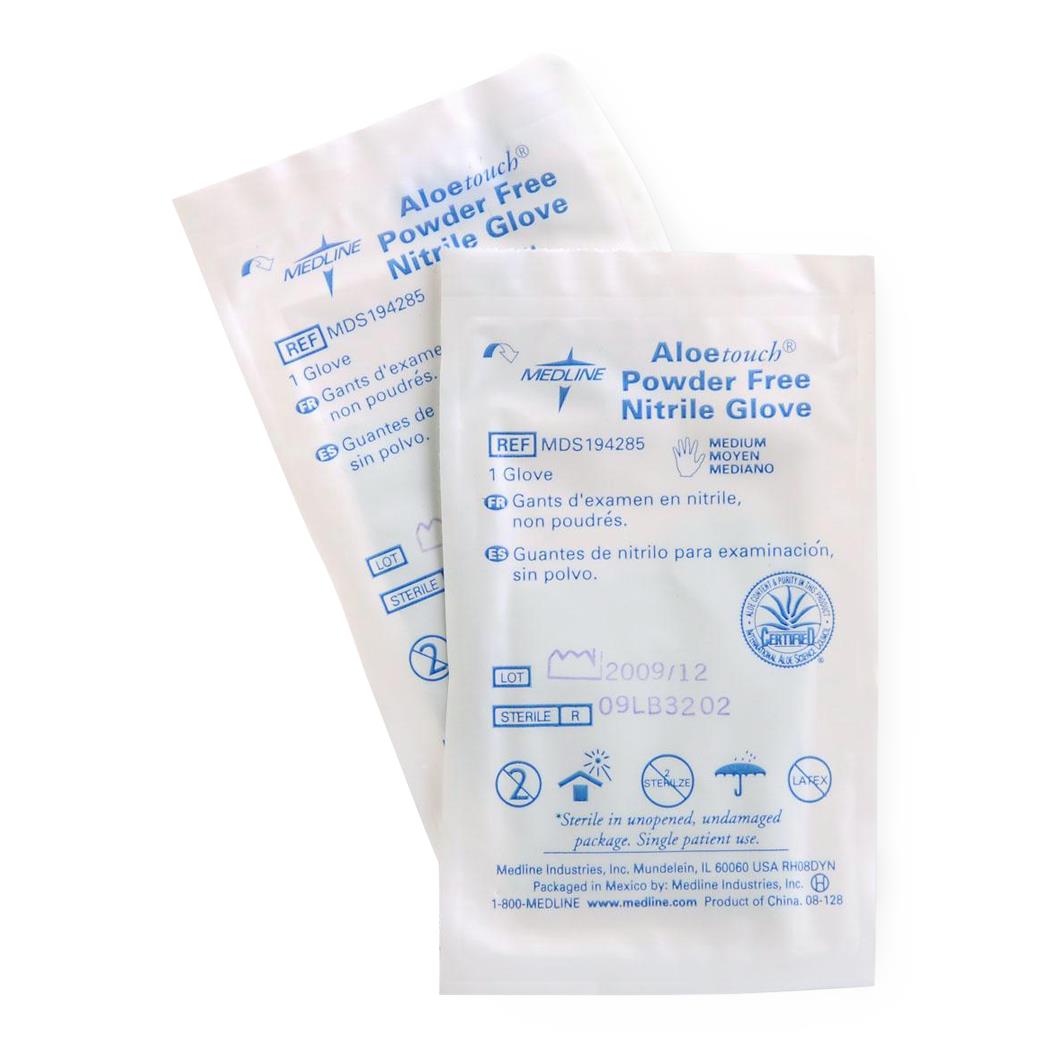 Medline AloeTouch Sterile 9" Powder-Free Nitrile Exam Glove Singles