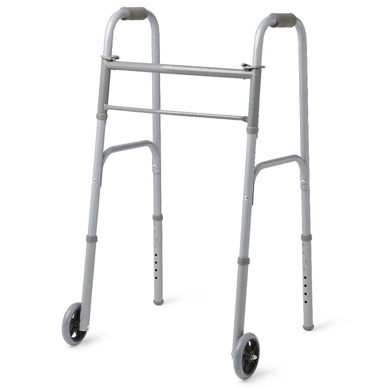 Medline Two-Button Folding Walker with Front Wheels