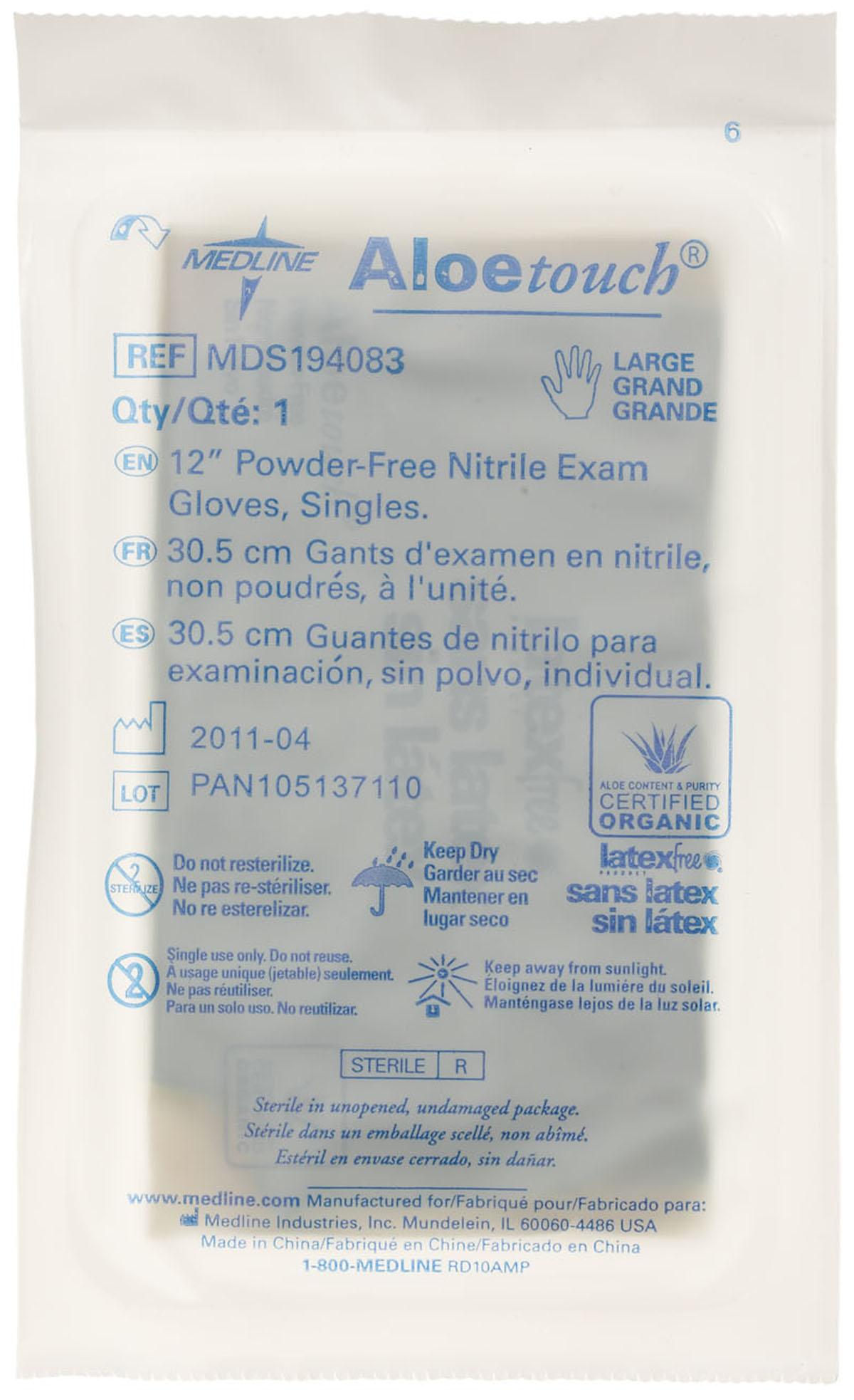 Medline AloeTouch Sterile 12" Powder-Free Nitrile Exam Gloves