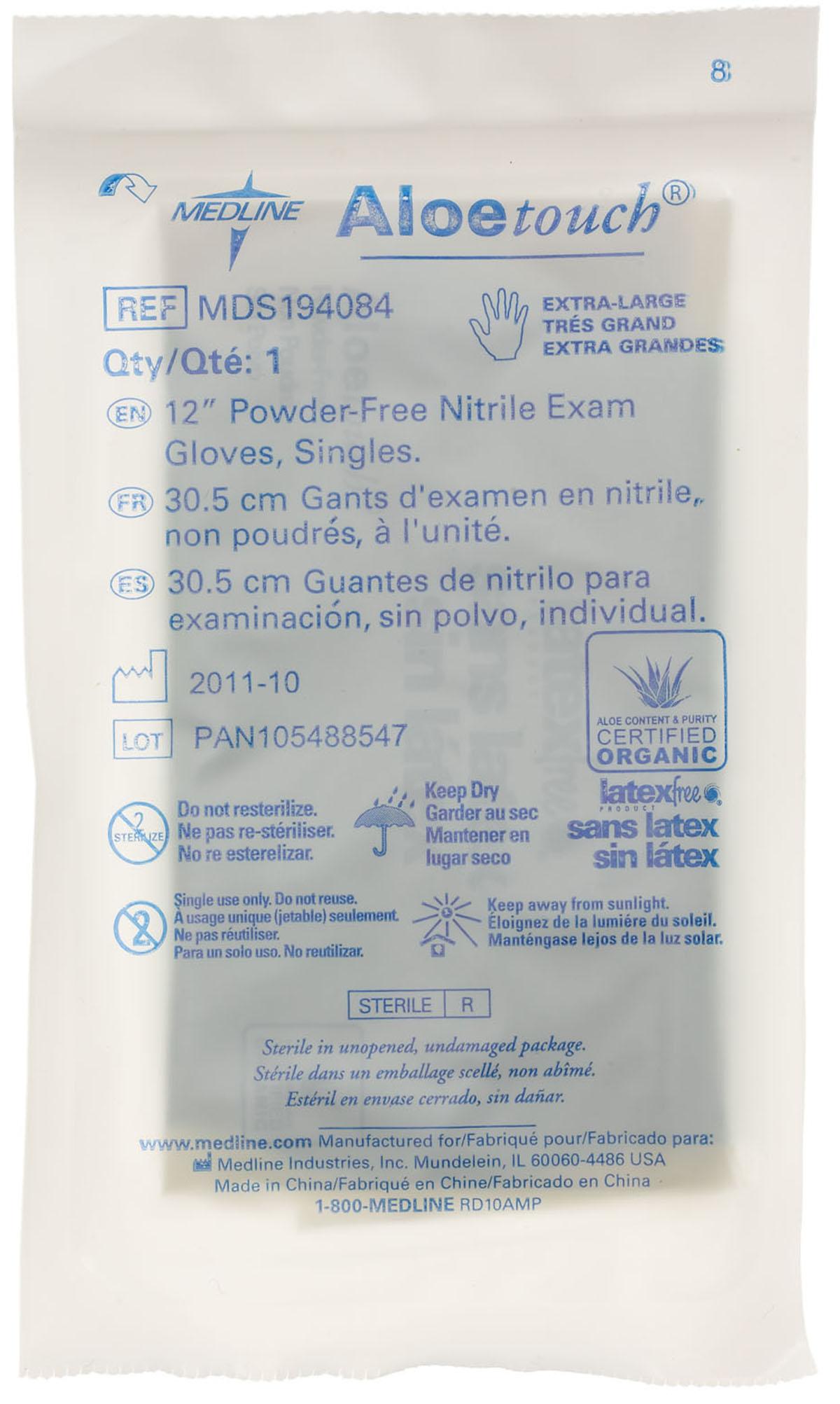 Medline AloeTouch Sterile 12" Powder-Free Nitrile Exam Gloves