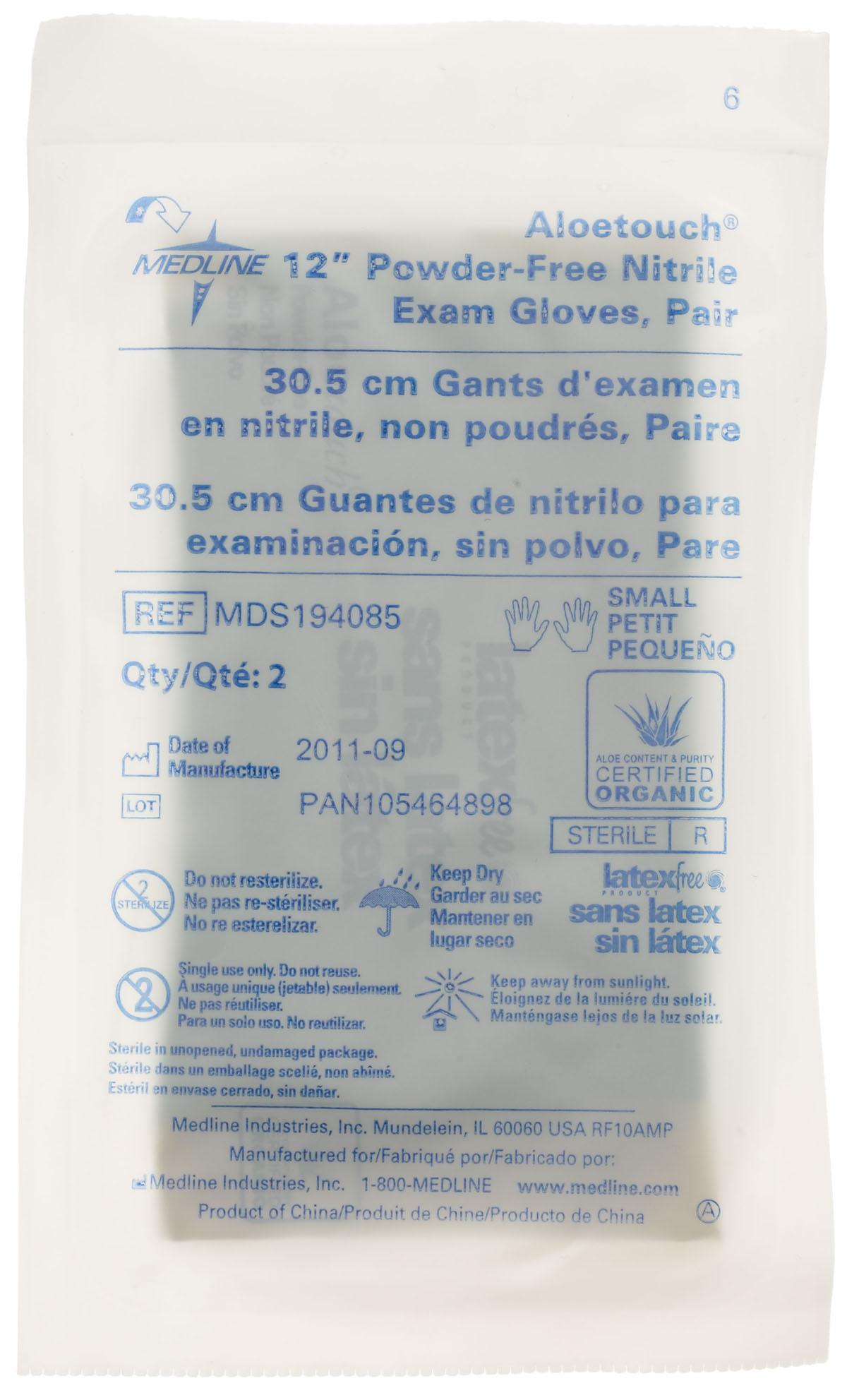 Medline AloeTouch Sterile 12" Powder-Free Nitrile Exam Gloves