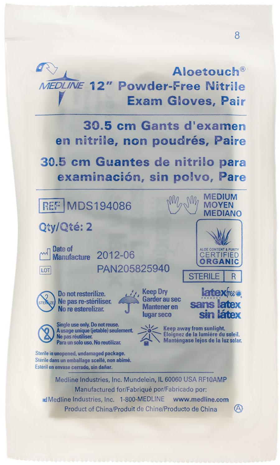 Medline AloeTouch Sterile 12" Powder-Free Nitrile Exam Gloves