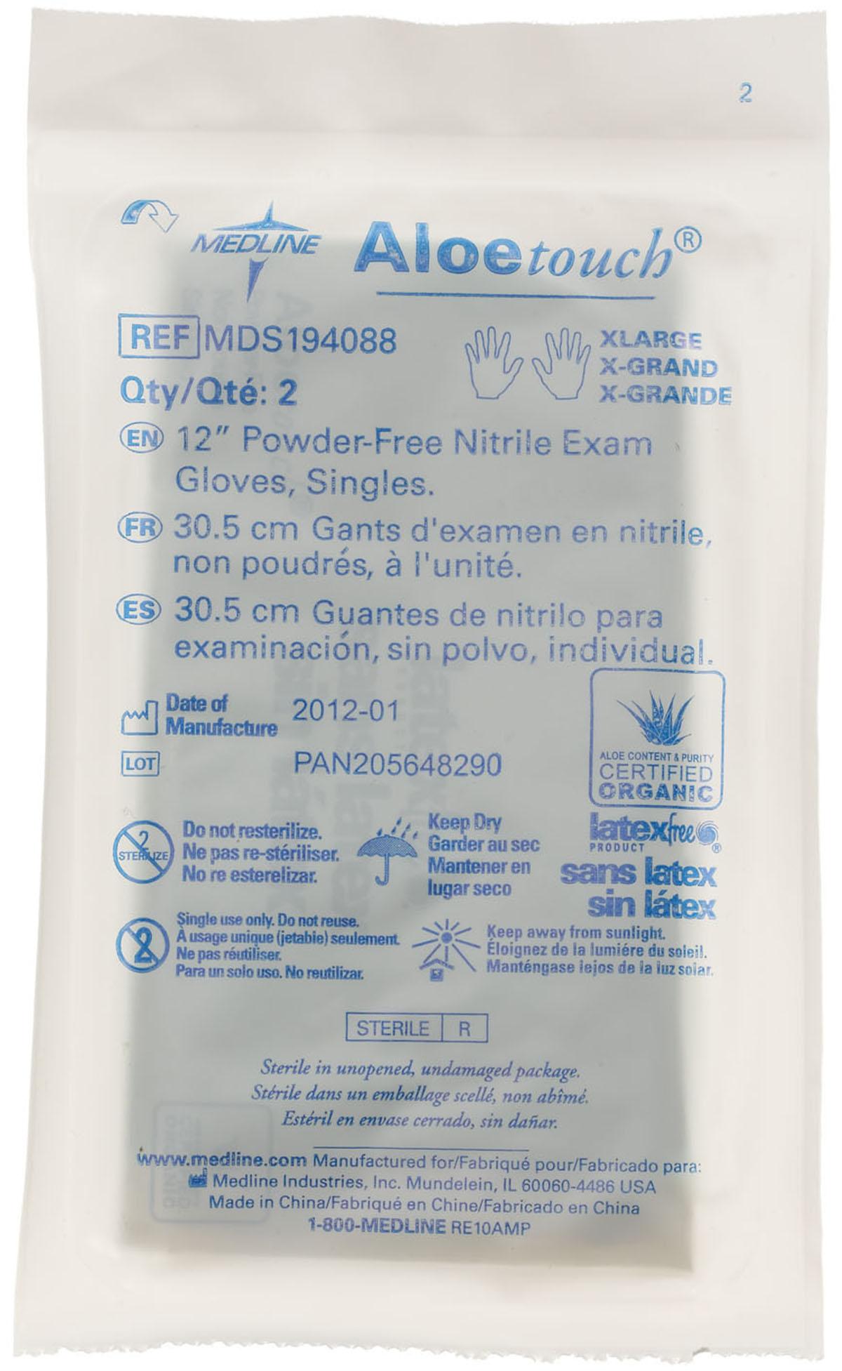 Medline AloeTouch Sterile 12" Powder-Free Nitrile Exam Gloves