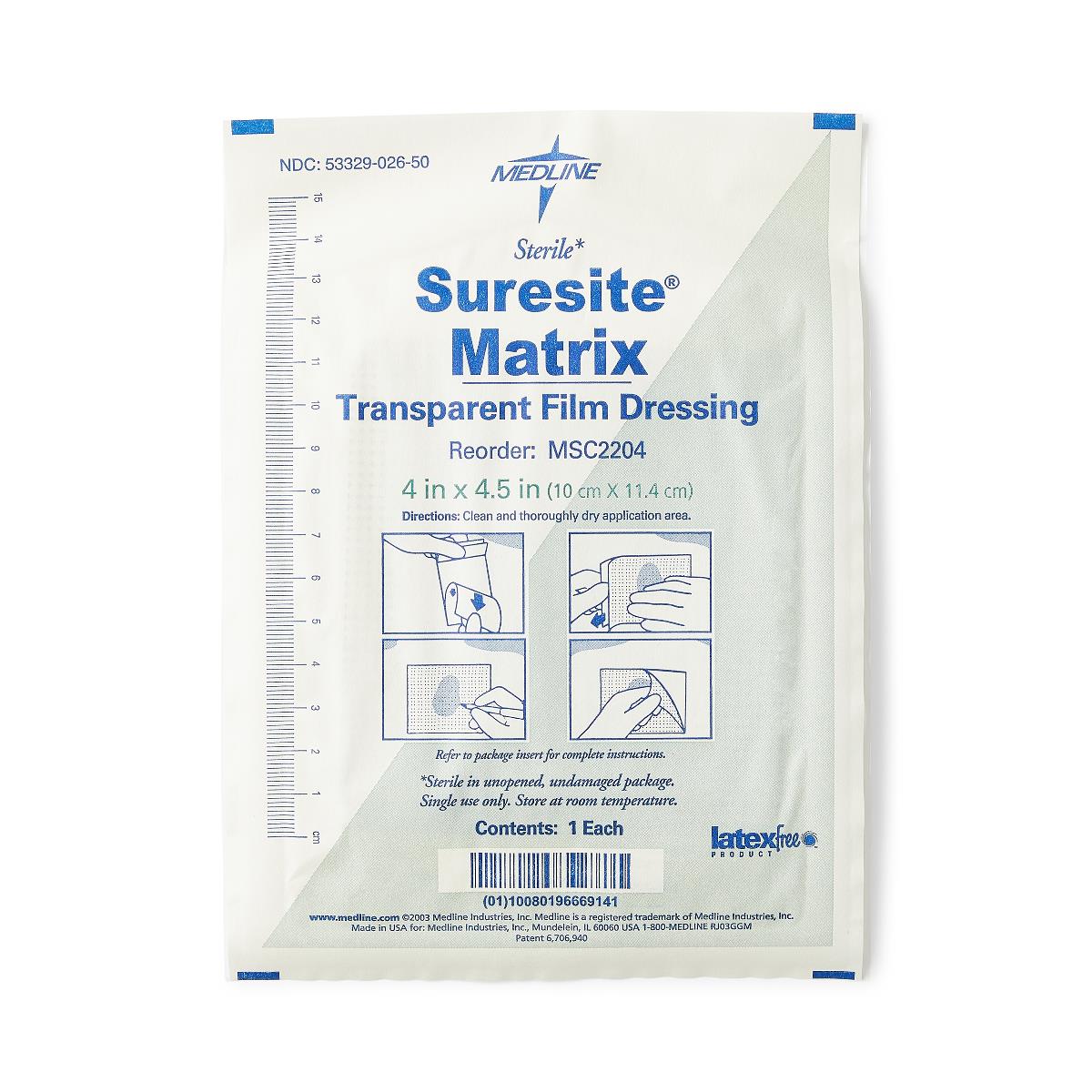 Medline Suresite Matrix Transparent Film Dressing