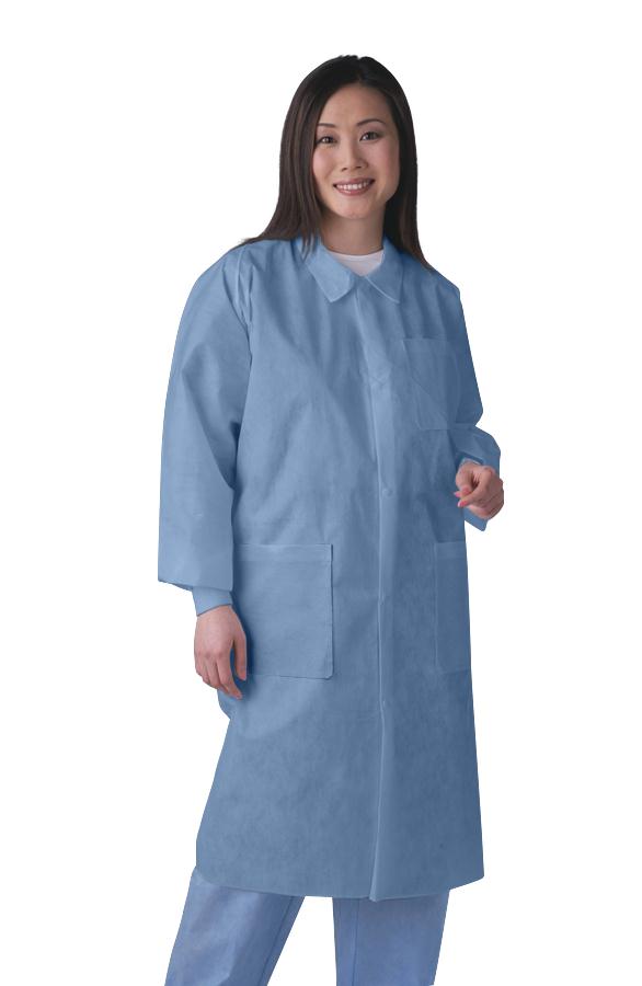 Medline Knit-Cuff Multilayer SMS Lab Coats with Traditional Collar