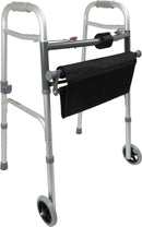 Compass Health ProBasics Two-Button Folding Walker with Wheels and Roll-Up Seat, 2/CS