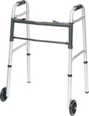 Compass Health ProBasics Aluminum Two-Button Release Folding Walker With Wheels, 4/CS