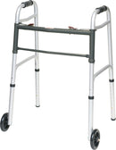 Compass Health ProBasics Aluminum Two-Button Release Folding Walker With Wheels, 4/CS