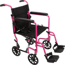 Compass Health ProBasics Aluminum Transport Wheelchair, 19-inch, Pink
