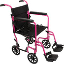 Compass Health ProBasics Aluminum Transport Wheelchair, 19-inch, Pink Pink