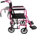Compass Health ProBasics Aluminum Transport Wheelchair, 19-inch, Pink