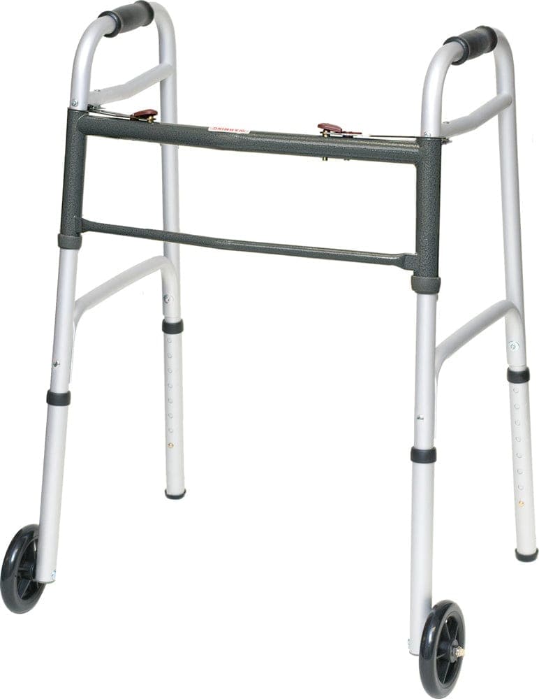 Compass Health Walkers Compass Health ProBasics Aluminum Two-Button Release Folding Junior Walker With 5" Wheels