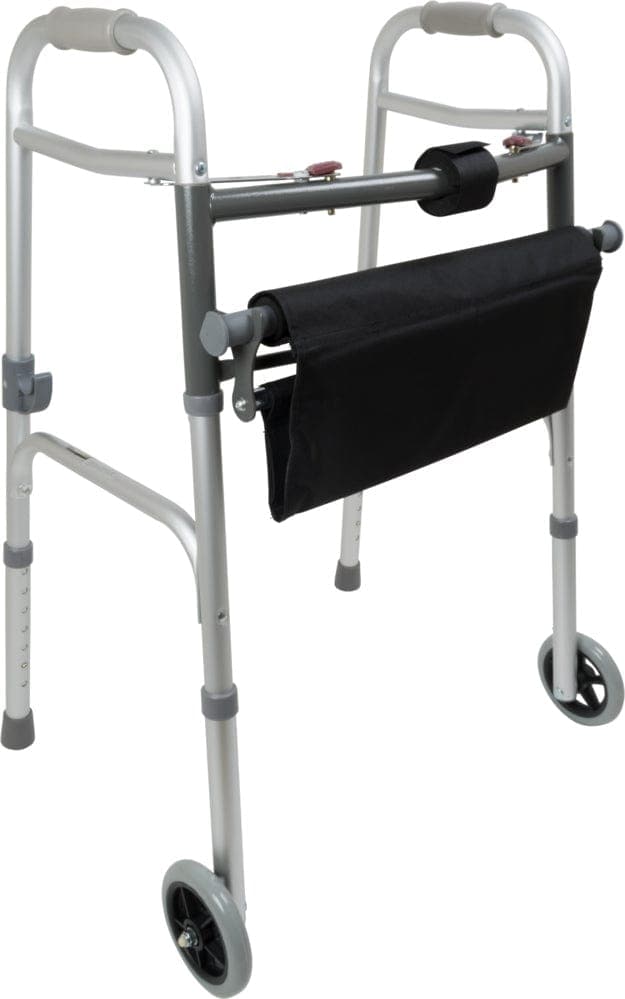 Compass Health Walkers Compass Health ProBasics Two-Button Folding Walker with Wheels and Roll-Up Seat,