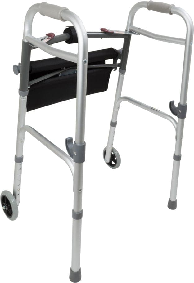 Compass Health Walkers Compass Health ProBasics Two-Button Folding Walker with Wheels and Roll-Up Seat,