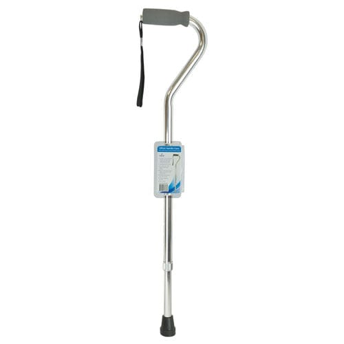 Complete Medical Mobility Products Blue Jay An Elite Health Care Brand Cane  Soft Foam Offset Handle  Blue Jay  Silver with Strap