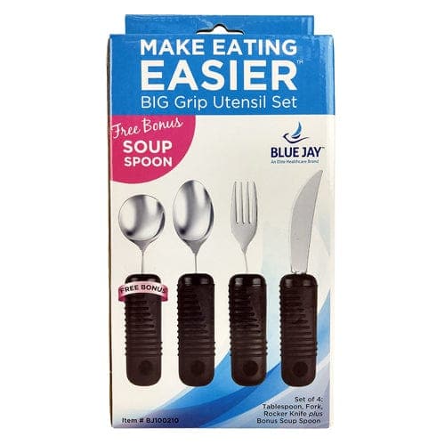 Complete Medical Aids to Daily Living Blue Jay An Elite Health Care Brand Make Eating Easier Big Grip Utensil Set  Blue Jay Brand