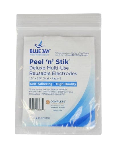 Complete Medical Electrotherapy Blue Jay An Elite Health Care Brand Reusable Electrodes  Pack/4 1.5 x2.5  Oval  Blue Jay Brand