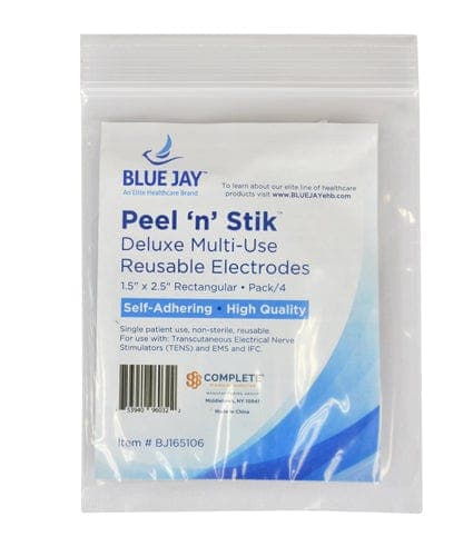 Complete Medical Electrotherapy Blue Jay An Elite Health Care Brand Reusable Electrodes  Pack/4 1.5 x2.5 Rctngle BlueJay Brand