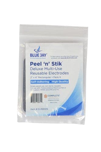 Complete Medical Electrotherapy Blue Jay An Elite Health Care Brand Reusable Electrodes  Pack/4 2 x4 Rectangle  Blue Jay Brand