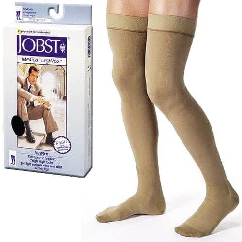 Complete Medical Stockings BSN Med-Beiersdorf Jobst Jobst for Men 15 - 20 Thigh Hi Ribbed Khaki Large