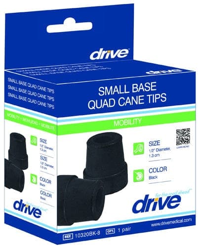 Complete Medical Mobility Products Drive Medical Cane Tips 1/2  for Quad Canes (Small Base) 4/Box Black Drive