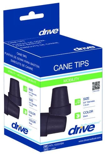 Complete Medical Mobility Products Drive Medical Cane Tips for 1  Cane Diameter Black (Pair)  Retail Box