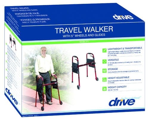 Complete Medical Mobility Products Drive Medical Deluxe Folding Travel Walker Red