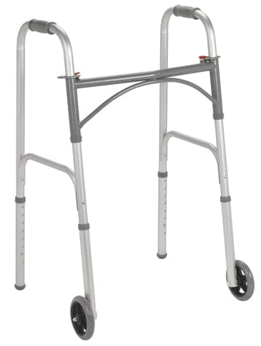 Complete Medical Mobility Products Drive Medical Folding Walker  Steel  Two Button  w/5  Wheels  Case/4