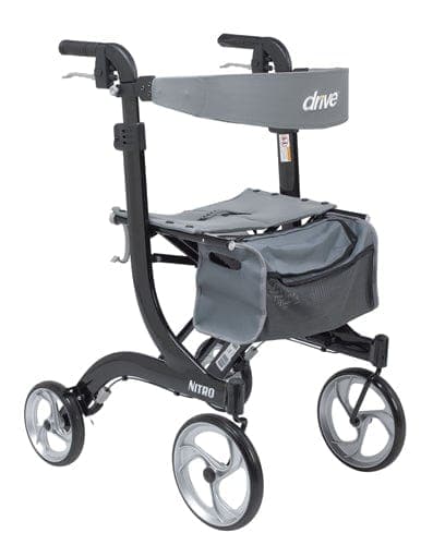 Complete Medical Mobility Products Drive Medical Nitro Aluminum Rollator  Black Tall Height w/10  Casters
