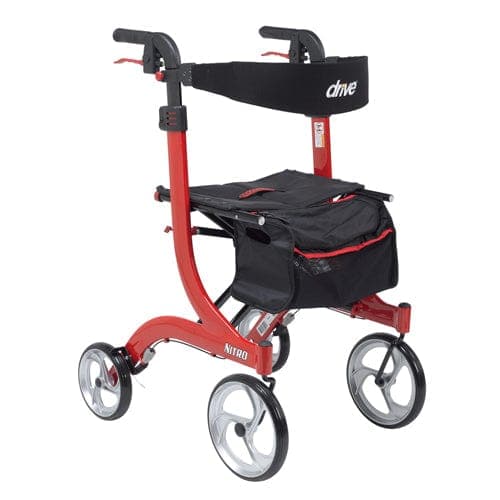 Complete Medical Mobility Products Drive Medical Nitro Aluminum Rollator  Red Tall Height w/10  Casters