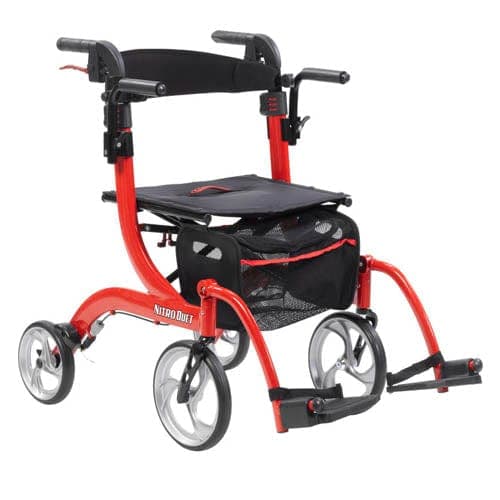 Complete Medical Mobility Products Drive Medical Nitro Duet Rollator  Red Transport Wheelchair  Red
