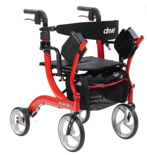 Complete Medical Mobility Products Drive Medical Nitro Duet Rollator  Red Transport Wheelchair  Red