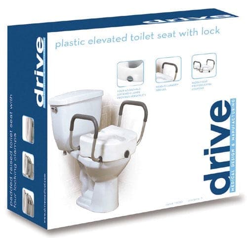 Complete Medical Bath Care Drive Medical Raised Toilet Seat With Lock & Alum Det Arms Elongated