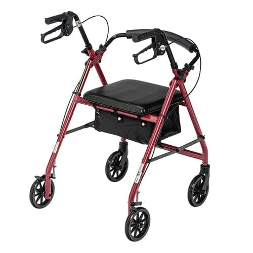 Complete Medical Mobility Products Drive Medical Rollator 4-Wheel with Pouch & Padded Seat  Red - Drive