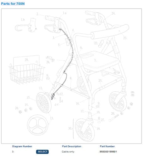 Complete Medical Mobility Products Drive Medical Rollator Brake Cable only