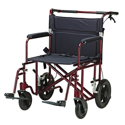 Complete Medical Wheelchairs & Accessories Drive Medical Transport Chair  22  Bariatric Red w/12 Rear Flat Free Wheels