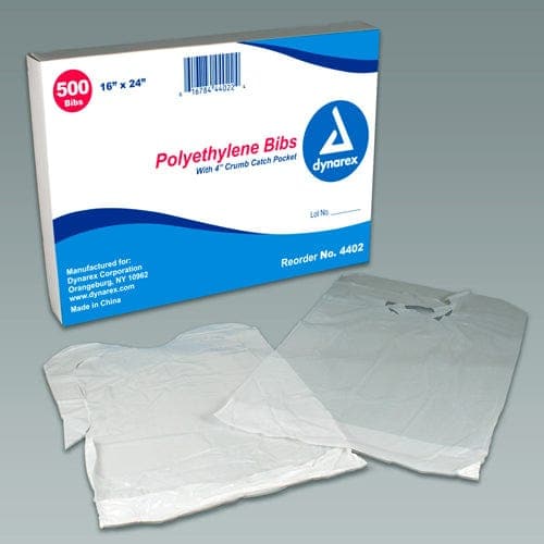 Complete Medical Convalescent Care Dynarex Corporation Disposable Polyethylene Bibs W/Crumb Pocket 16 x24  Bx/500