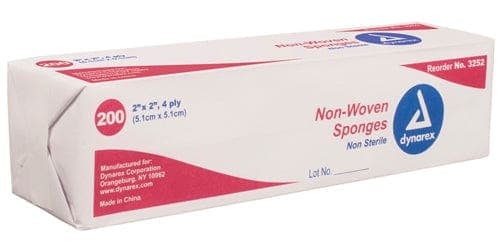 Complete Medical Wound Care Dynarex Corporation Non-Woven Gauze Sponge 2 x2  4 Ply Bx/200 Non-Sterile