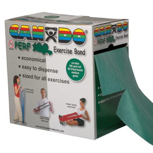 Complete Medical Exercise & Physical Therapy Fabrication Ent Cando No Latex Exercise Band Green Medium 100yd Dspnser Box