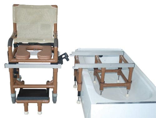 Complete Medical Commodes MJM International Corp Dual Commode Shower/Transf PVC Chair Deluxe/Wood-Tone