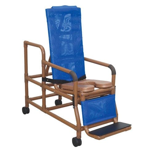 Complete Medical Commodes MJM International Corp Shower Chair  Reclining  Tilt-N-Space  Wood Tone w/Pail