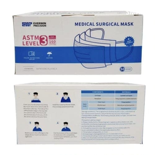 Complete Medical Physician Supplies Sky MedSupply Int'l Co_PM Disposable Face Mask Bx/50 w/EarLoops 3-Ply Level 3  Blue