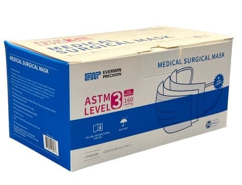 Complete Medical Physician Supplies Sky MedSupply Int'l Co_PM Disposable Face Mask Bx/50 w/EarLoops 3-Ply Level 3  Blue