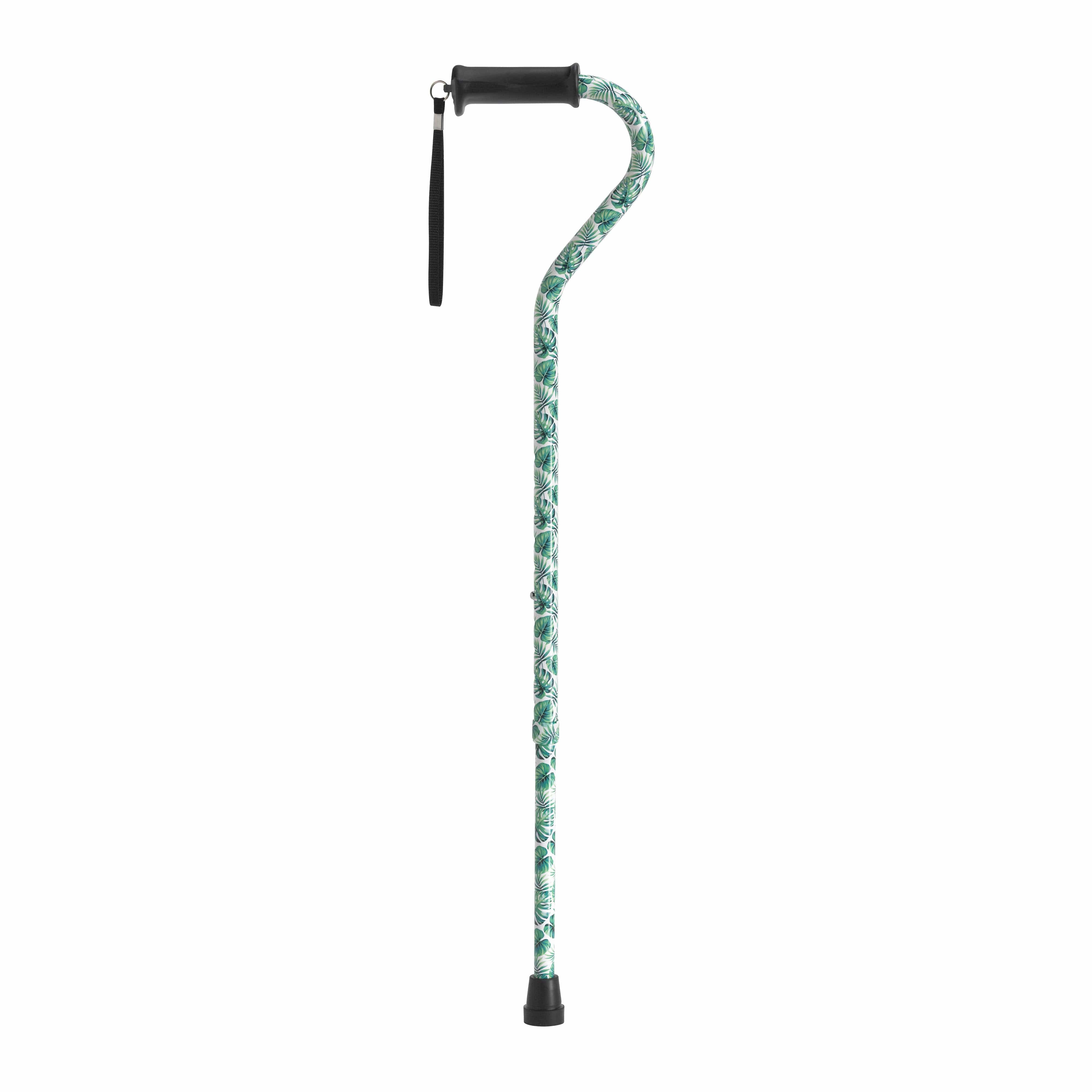 Drive Medical Canes/Single Point Canes/Offset Handle Canes Green Leaves Drive Medical Adjustable Height Offset Handle Cane with Gel Hand Grip
