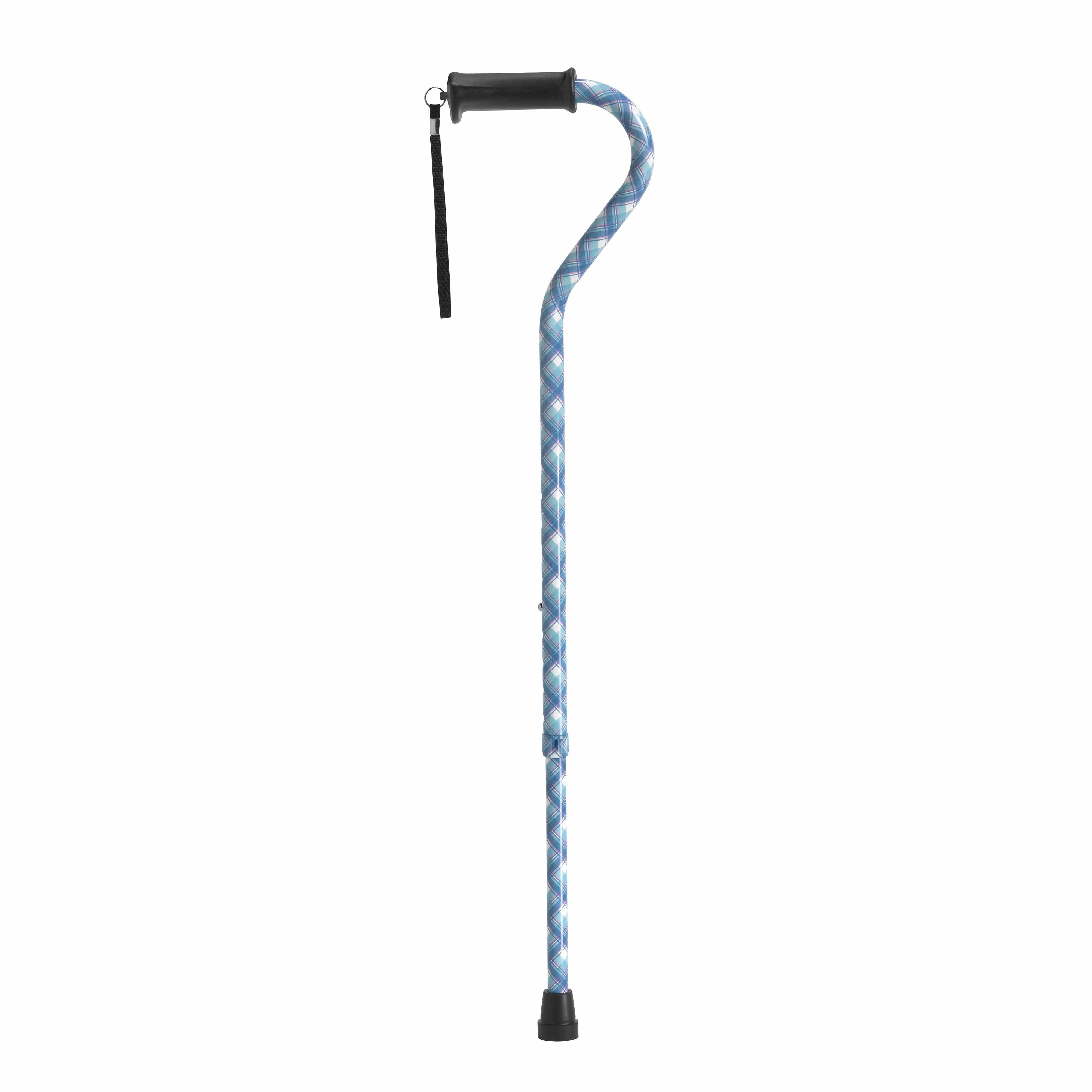 Drive Medical Canes/Single Point Canes/Offset Handle Canes Plaid Drive Medical Adjustable Height Offset Handle Cane with Gel Hand Grip