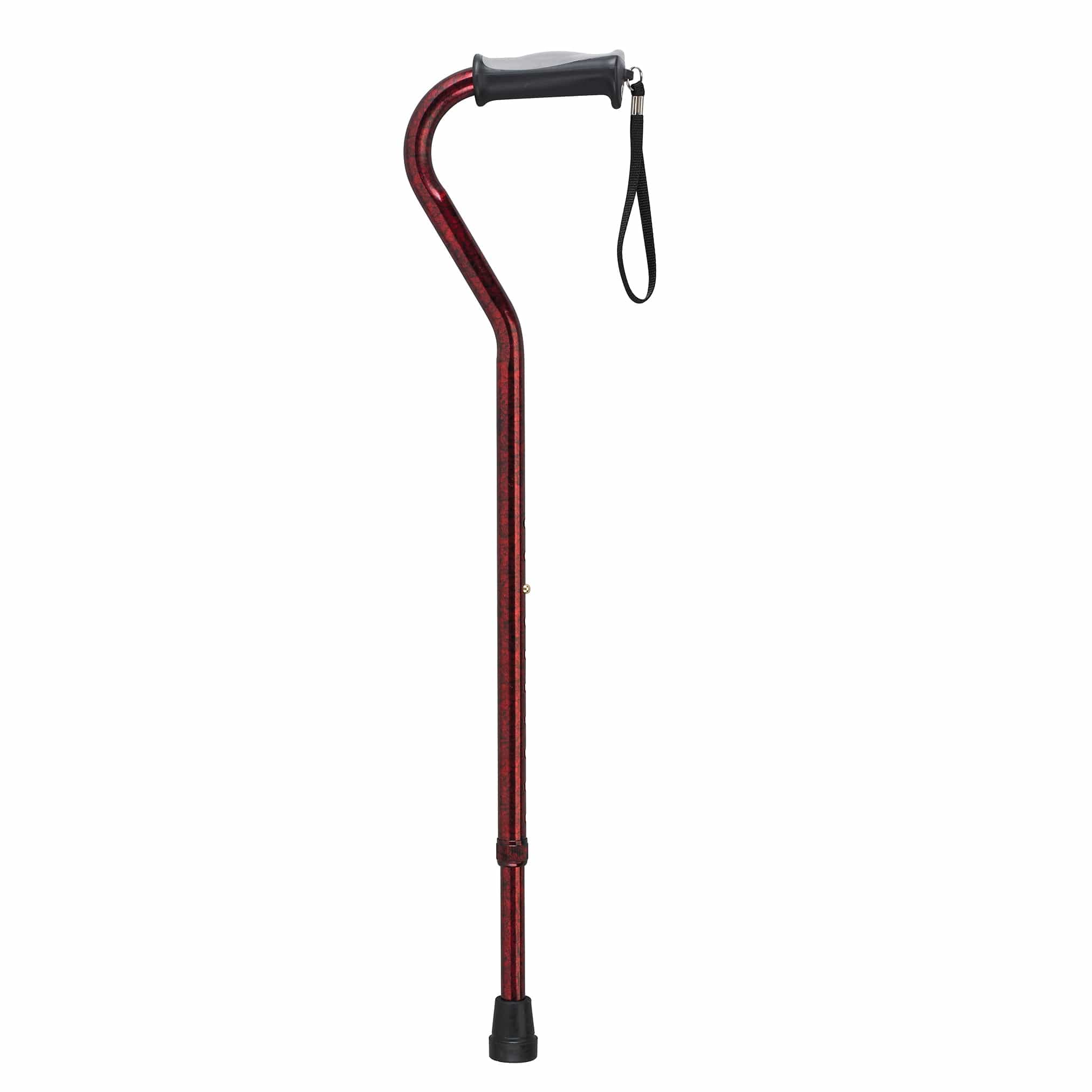 Drive Medical Canes/Single Point Canes/Offset Handle Canes Red Crackle Drive Medical Adjustable Height Offset Handle Cane with Gel Hand Grip